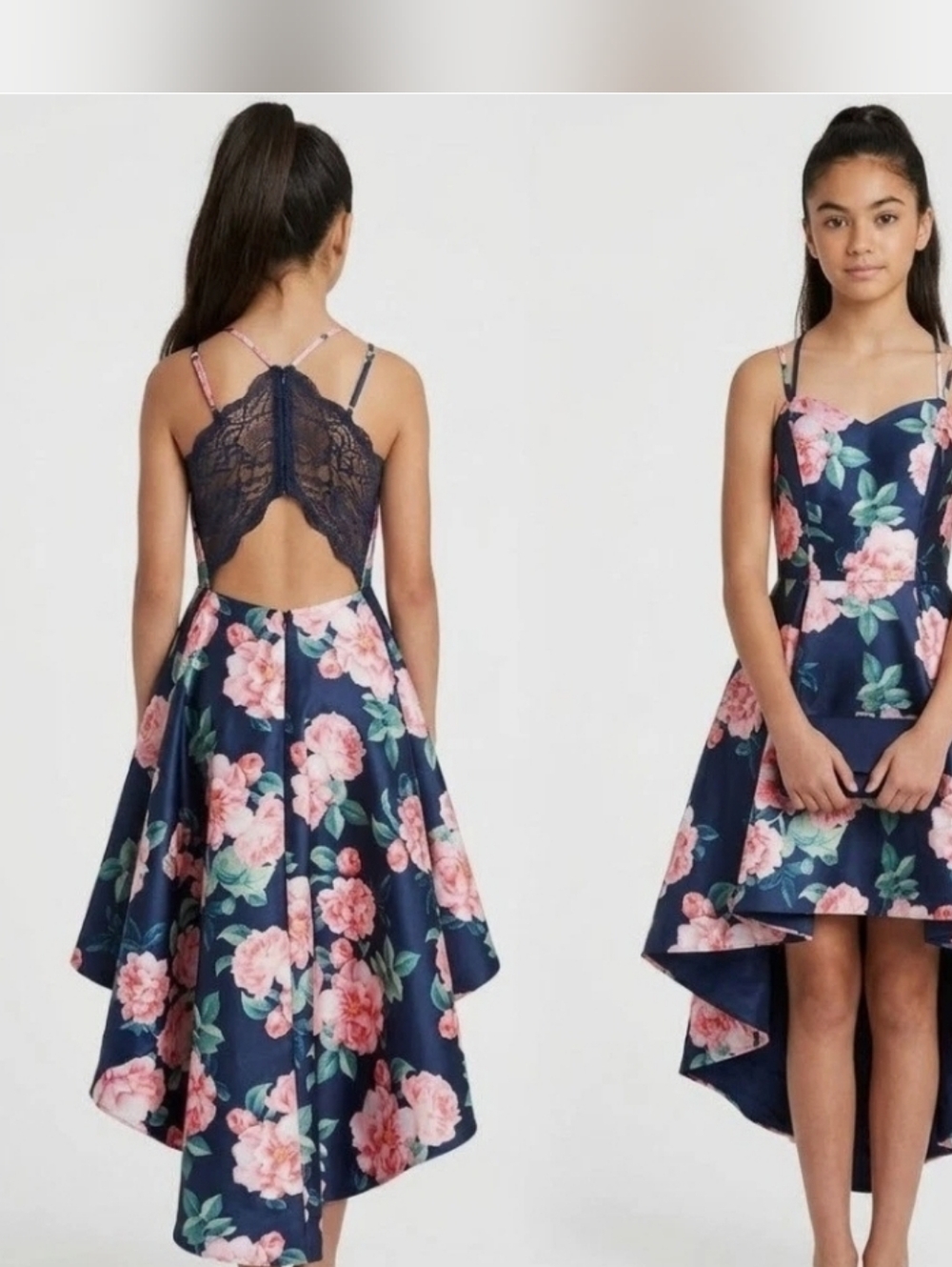 Floral Girl Dress with Pink and Blue Design